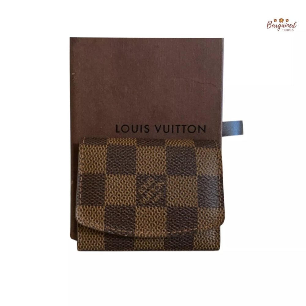 Authentic Louis Vuitton Brown Damier Ebene Coated Canvas Cufflinks Case